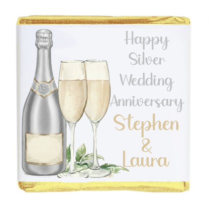 Personalised Chocolate Party Favours and Love Heart Rolls - Champagne Silver 2 Glasses