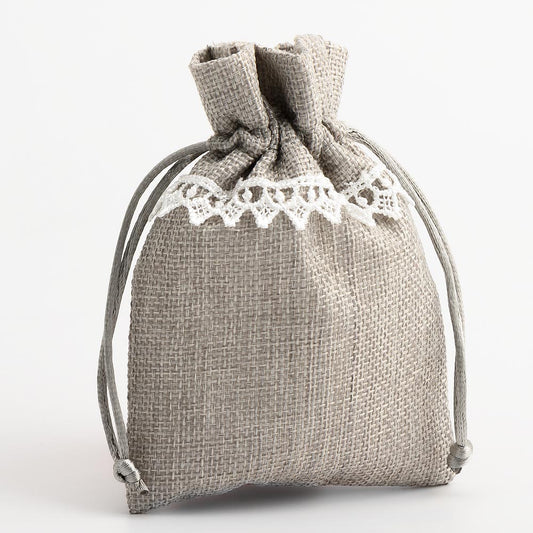 Grey & White Lace Linen Bag