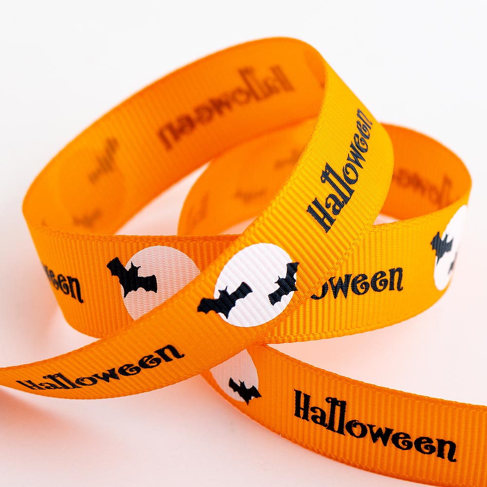 Orange Bats Halloween Ribbon 16mm 5 Metre Reel - Perfect Tables