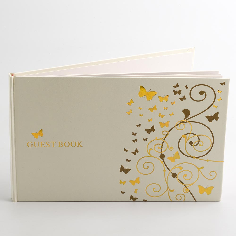 Ivory Guest Book with Gold Butterflies - 60 Pages - Perfect Tables