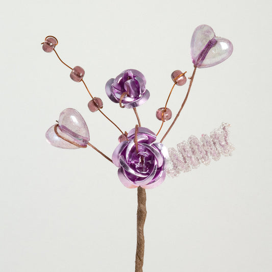 Lilac Metallic Rose and Heart Spray