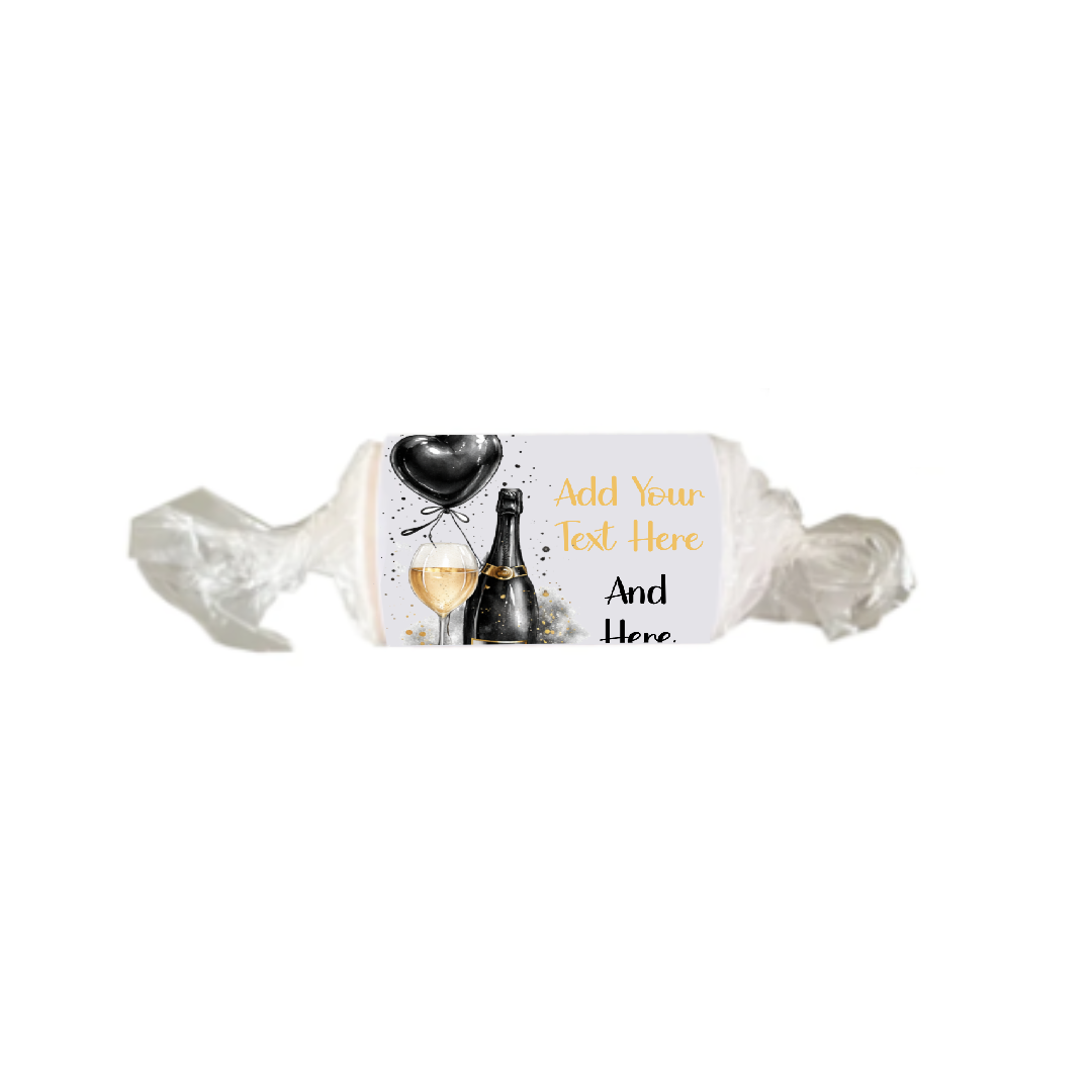 Personalised Chocolate Party Favours and Love Heart Rolls - Champagne Black Balloon