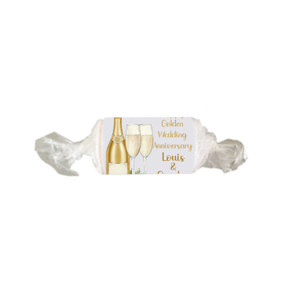 Personalised Chocolate Party Favours and Love Heart Rolls - Champagne Gold 2 Glasses