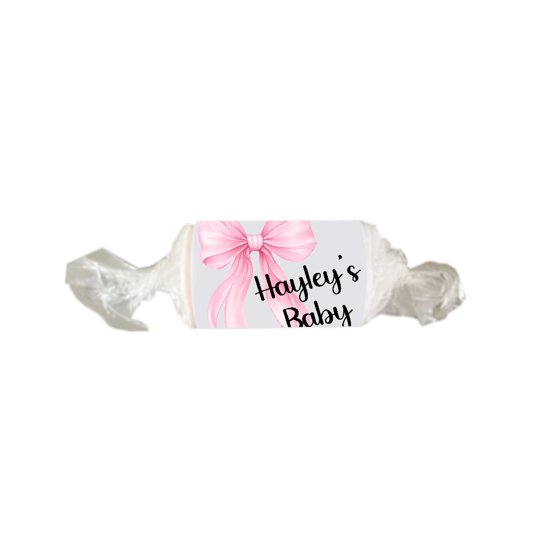 Personalised Chocolate Party Favours and Love Heart Rolls - Baby Pink Bow