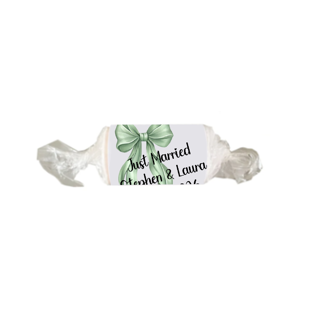 Personalised Chocolate Party Favours and Love Heart Rolls - Sage Green Bow