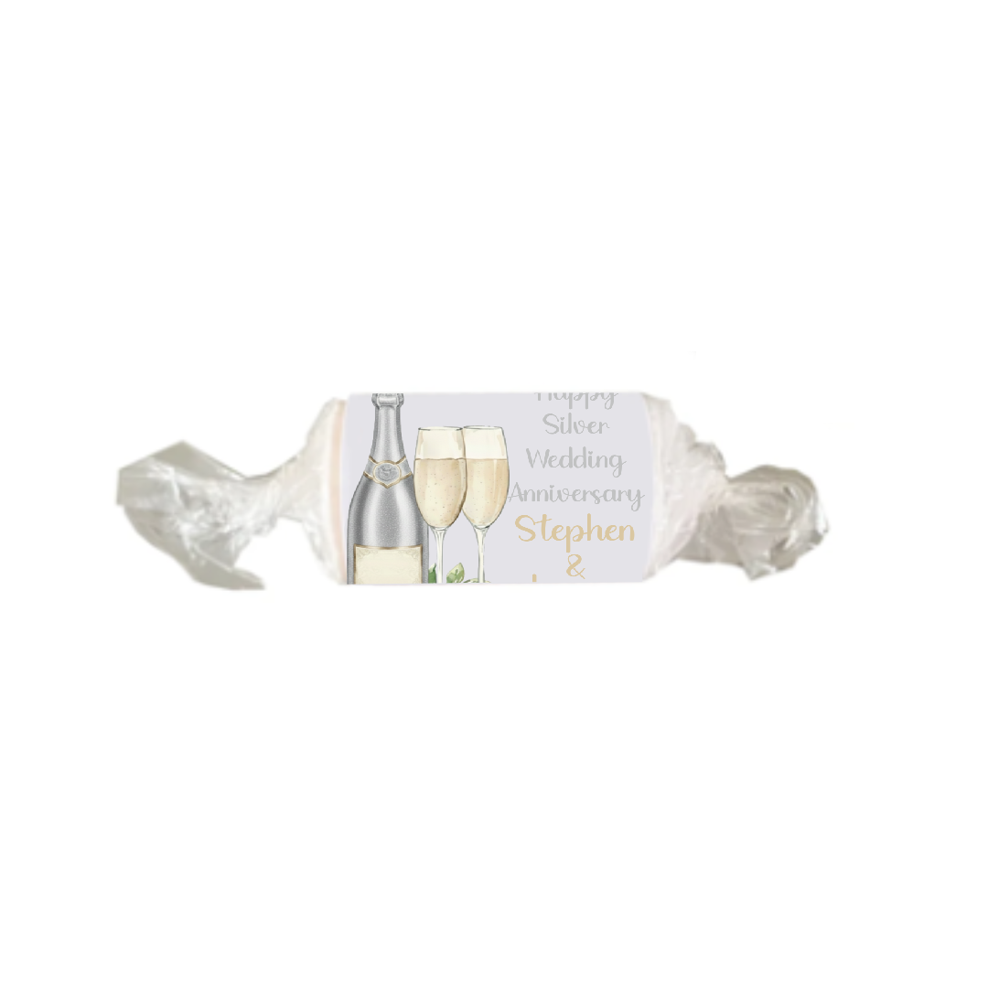 Personalised Chocolate Party Favours and Love Heart Rolls - Champagne Silver 2 Glasses