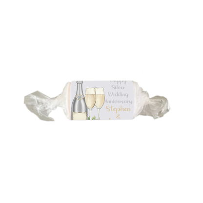 Personalised Chocolate Party Favours and Love Heart Rolls - Champagne Silver 2 Glasses