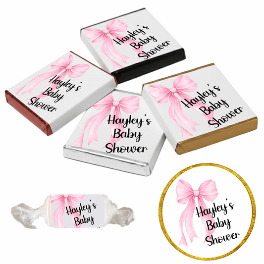 Personalised Chocolate Party Favours and Love Heart Rolls - Baby Pink Bow