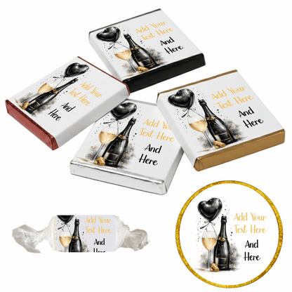 Personalised Chocolate Party Favours and Love Heart Rolls - Champagne Black Balloon