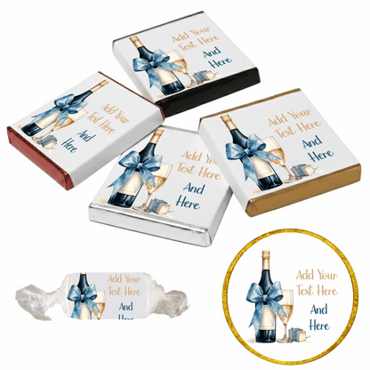 Personalised Chocolate Party Favours and Love Heart Rolls - Champagne Blue Bow
