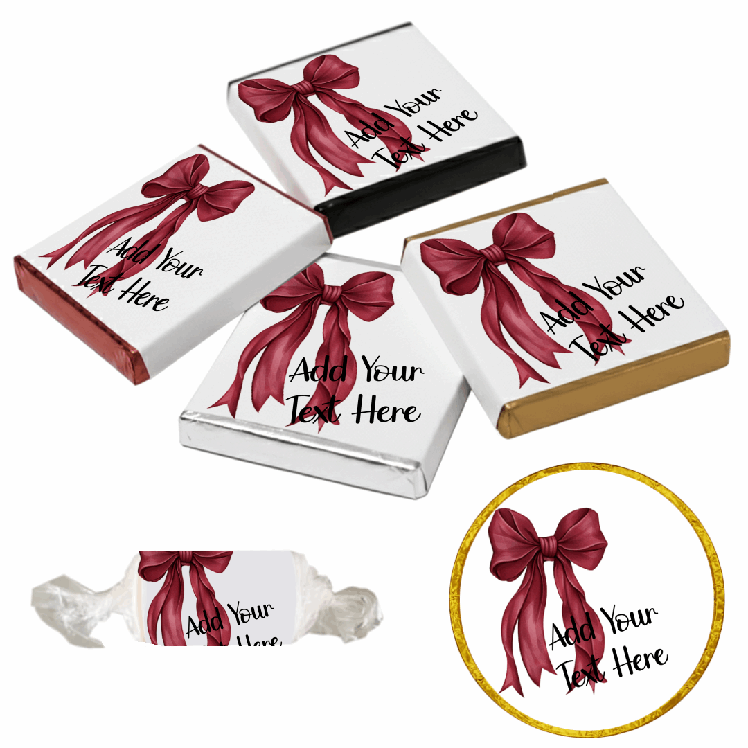 Personalised Chocolate Party Favours and Love Heart Rolls - Burgundy Bow