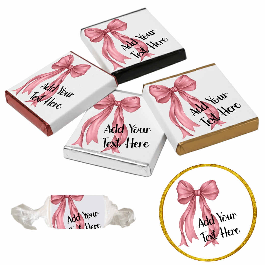 Personalised Chocolate Party Favours and Love Heart Rolls - Dusky Pink Bow
