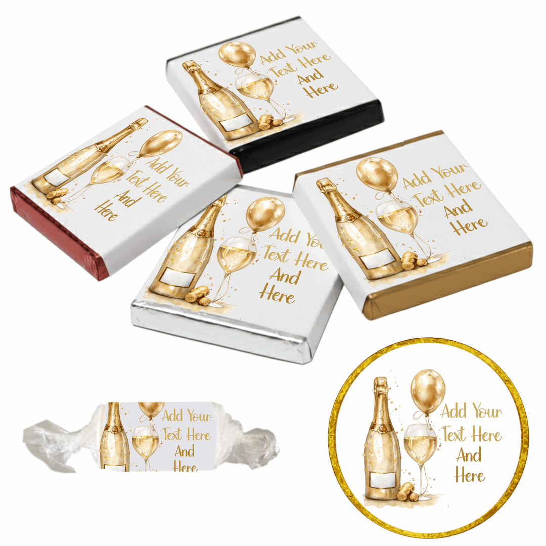 Personalised Chocolate Party Favours and Love Heart Rolls - Champagne Gold Balloon