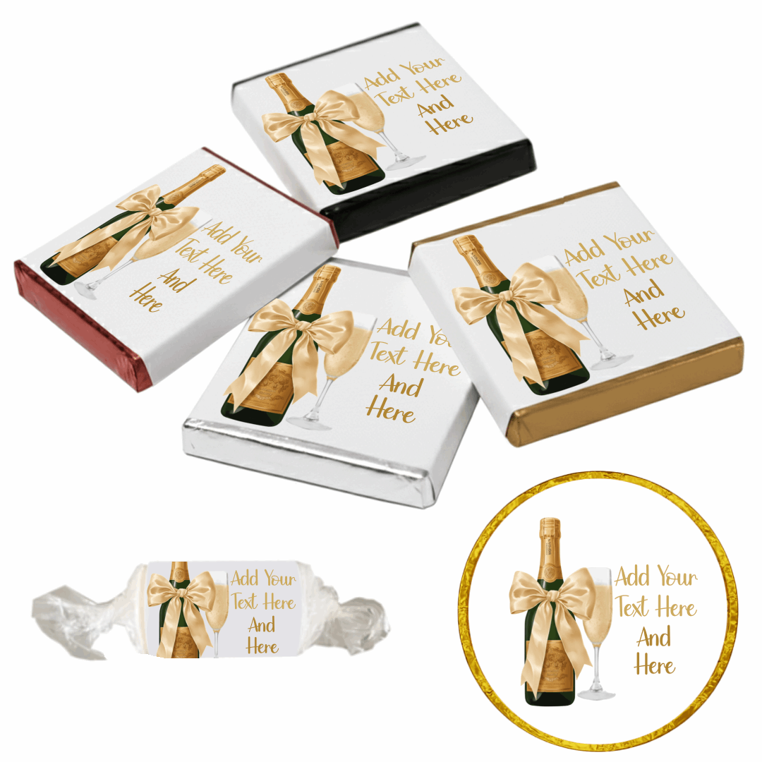 Personalised Chocolate Party Favours and Love Heart Rolls - Champagne Gold Bow