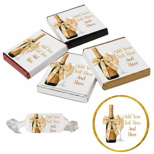 Personalised Chocolate Party Favours and Love Heart Rolls - Champagne Gold Bow