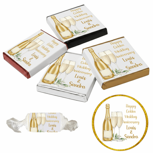Personalised Chocolate Party Favours and Love Heart Rolls - Champagne Gold 2 Glasses