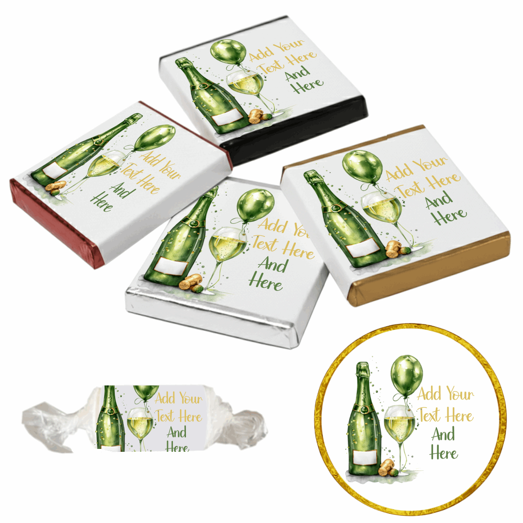 Personalised Chocolate Party Favours and Love Heart Rolls - Champagne Green Balloon