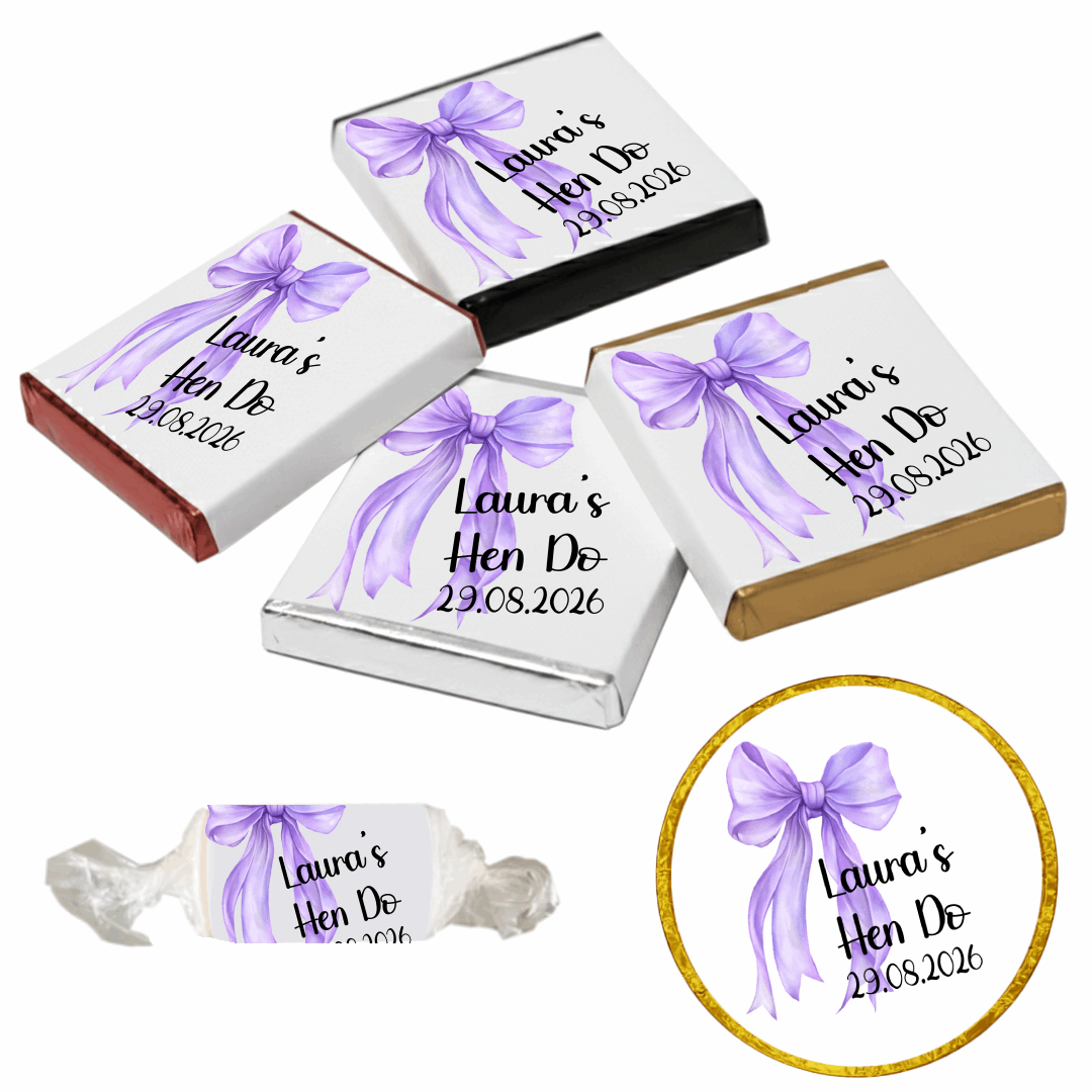 Personalised Chocolate Party Favours and Love Heart Rolls - Lilac Bow