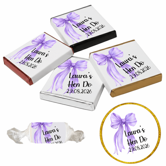Personalised Chocolate Party Favours and Love Heart Rolls - Lilac Bow