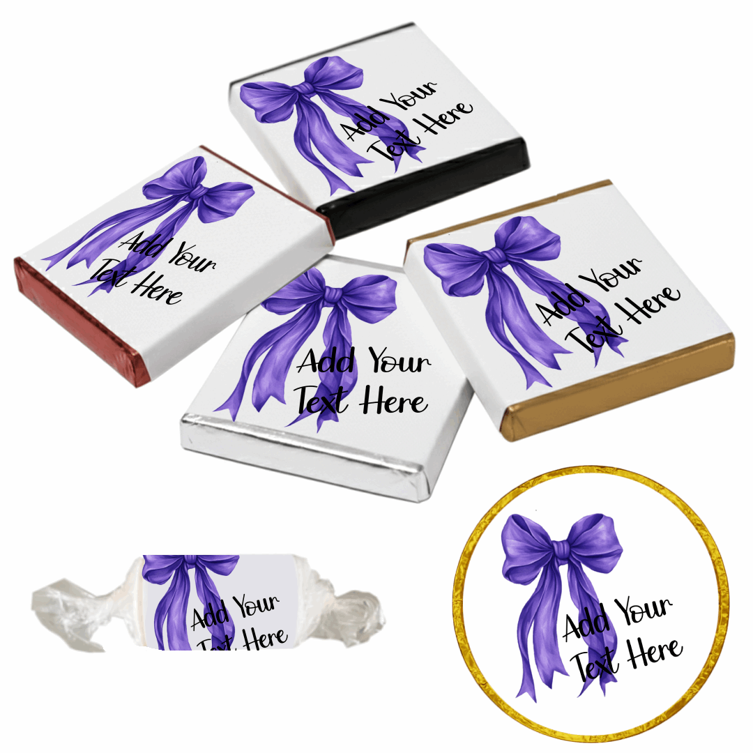 Personalised Chocolate Party Favours and Love Heart Rolls - Purple Bow