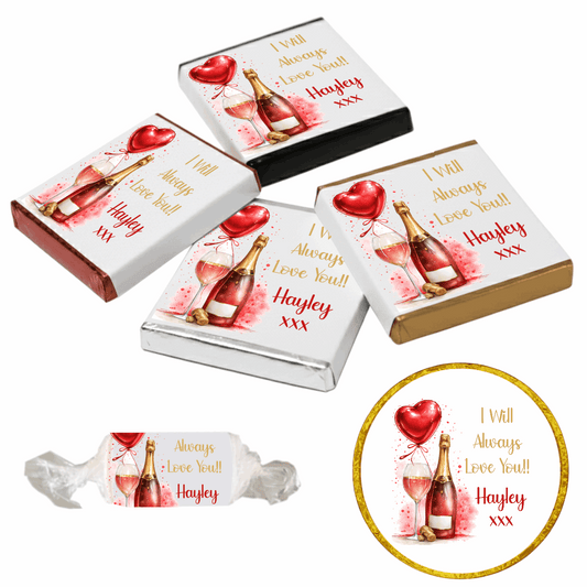 Personalised Chocolate Party Favours and Love Heart Rolls - Champagne Red Balloon