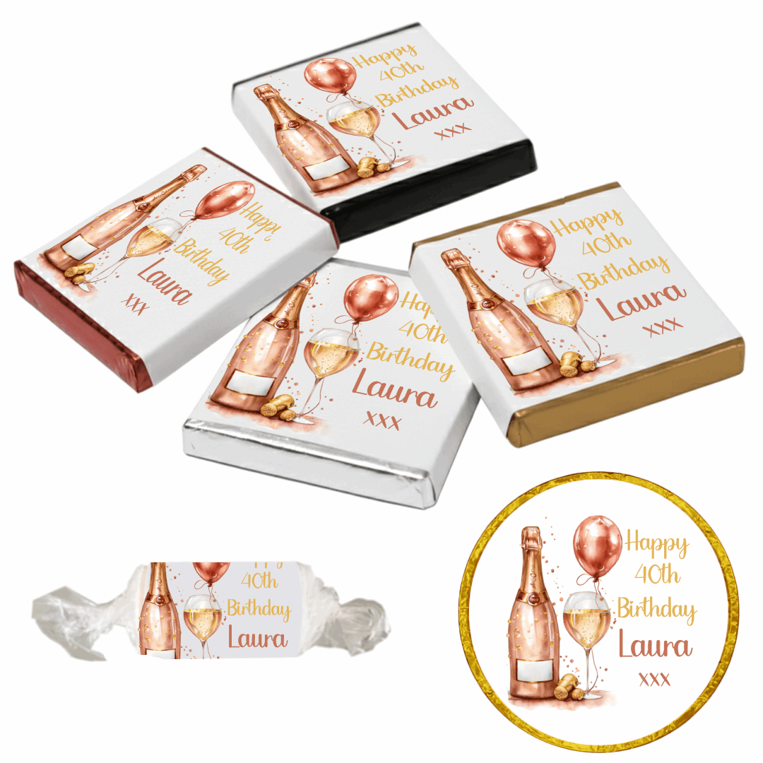 Personalised Chocolate Party Favours and Love Heart Rolls - Champagne Rose Gold Balloon