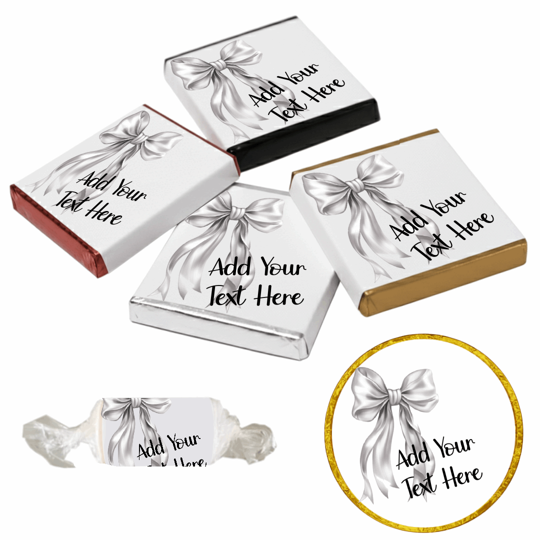 Personalised Chocolate Party Favours and Love Heart Rolls - Silver Bow