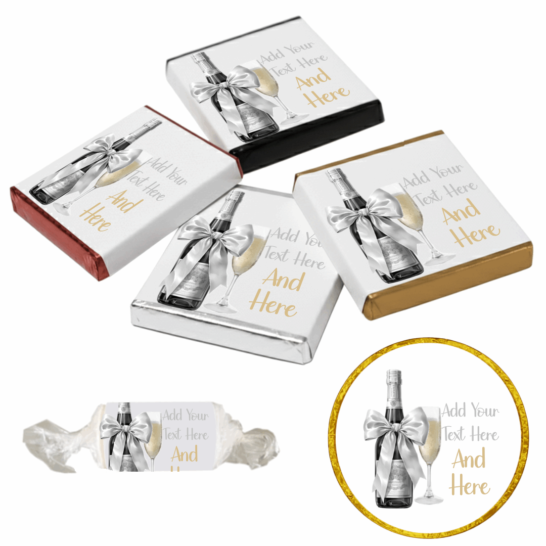 Personalised Chocolate Party Favours and Love Heart Rolls - Champagne Silver Bow