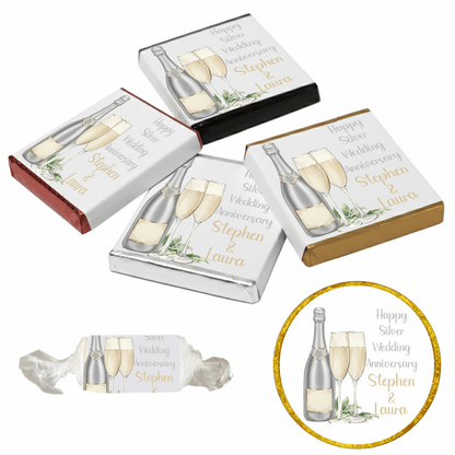 Personalised Chocolate Party Favours and Love Heart Rolls - Champagne Silver 2 Glasses