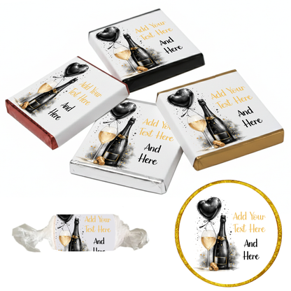 Personalised Chocolate Party Favours and Love Heart Rolls - Champagne Black Balloon