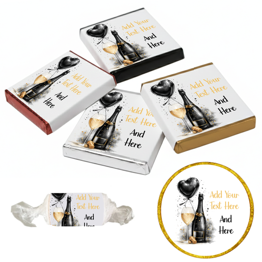 Personalised Chocolate Party Favours and Love Heart Rolls - Champagne Black Balloon