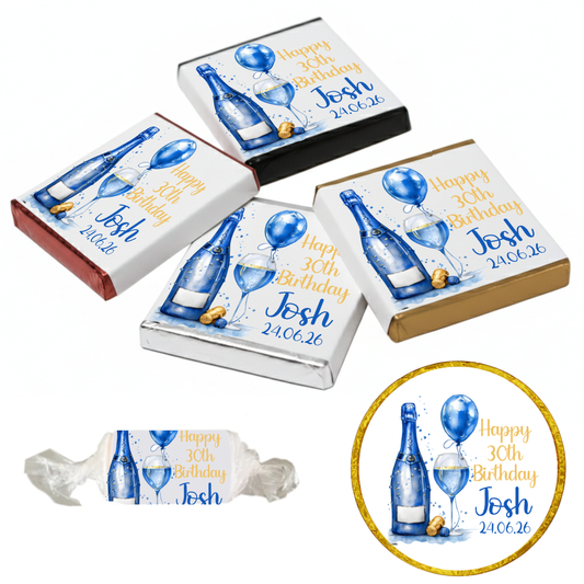 Personalised Chocolate Party Favours and Love Heart Rolls - Champagne Blue Balloon