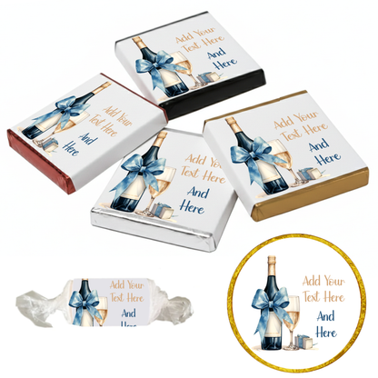 Personalised Chocolate Party Favours and Love Heart Rolls - Champagne Blue Bow