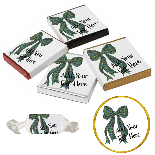 Personalised Chocolate Party Favours and Love Heart Rolls - Green Tartan Bow