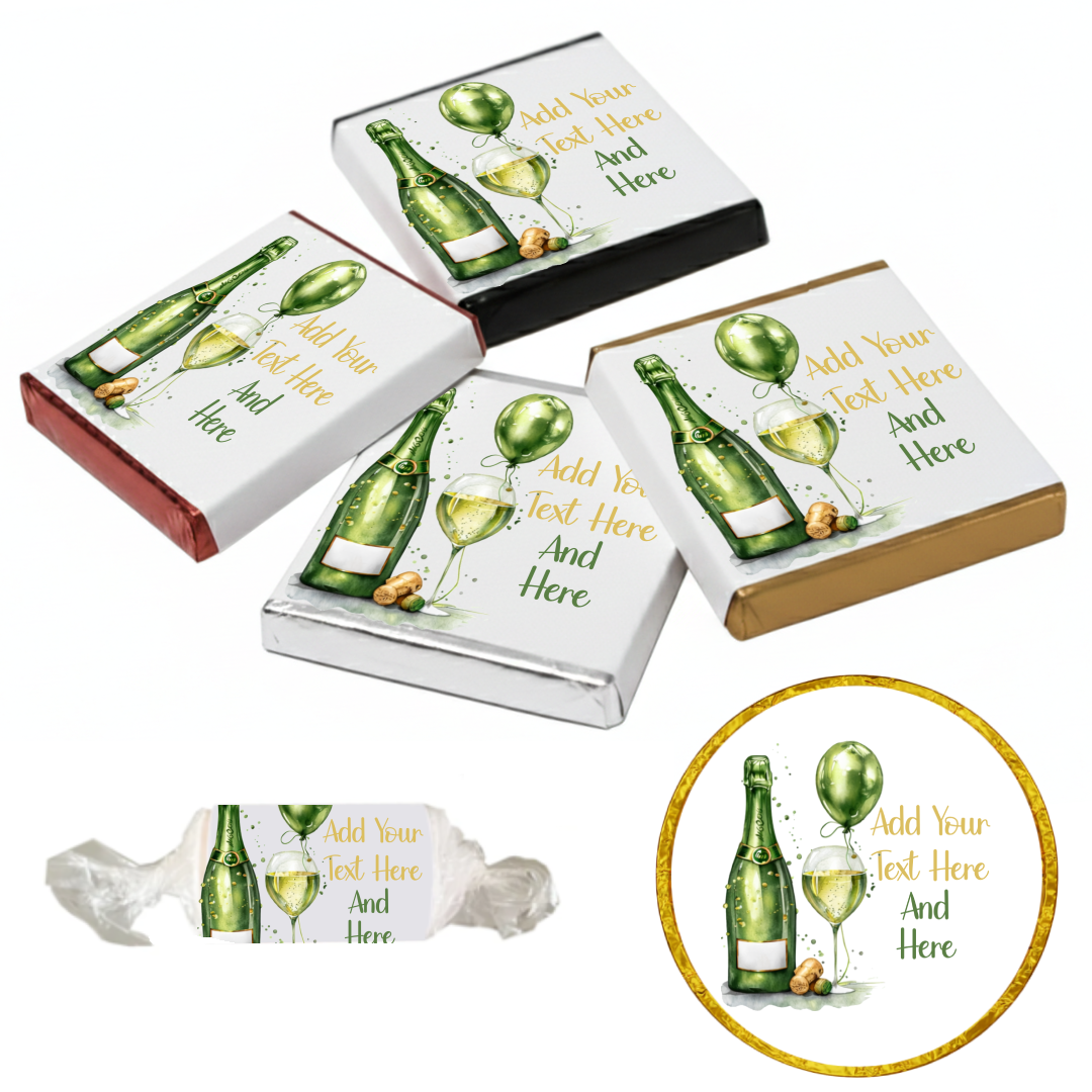 Personalised Chocolate Party Favours and Love Heart Rolls - Champagne Green Balloon