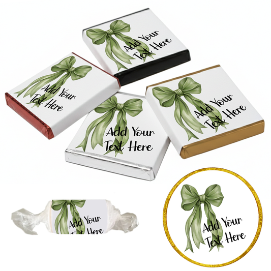 Personalised Chocolate Party Favours and Love Heart Rolls - Moss Green Bow
