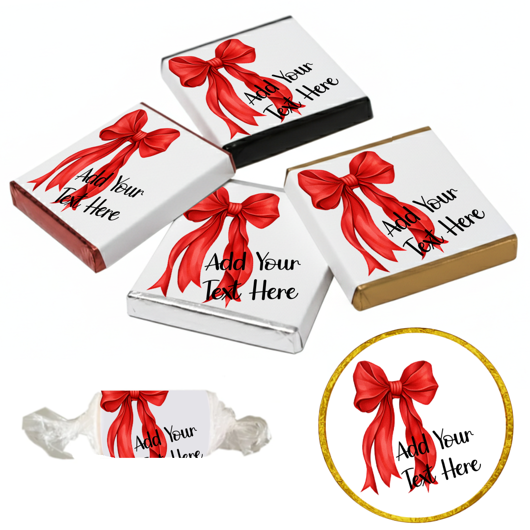 Personalised Chocolate Party Favours and Love Heart Rolls - Red Bow