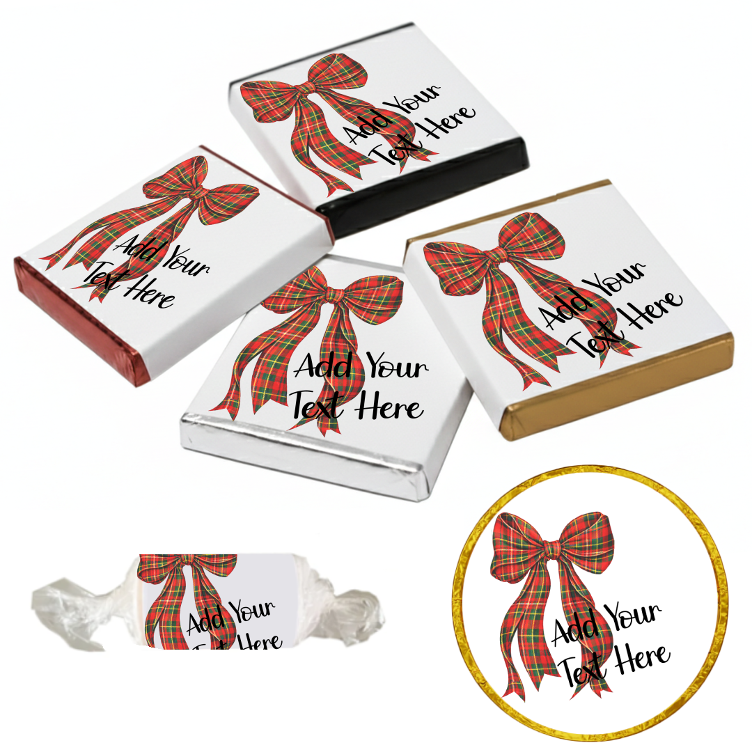 Personalised Chocolate Party Favours and Love Heart Rolls - Red Tartan Bow