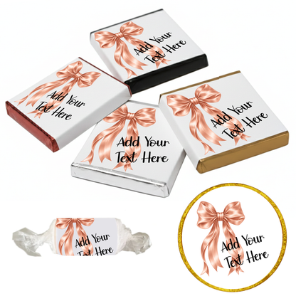 Personalised Chocolate Party Favours and Love Heart Rolls - Rose Gold Bow