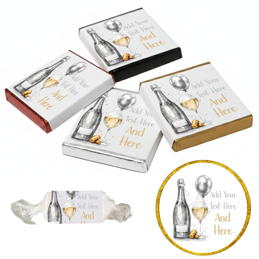 Personalised Chocolate Party Favours and Love Heart Rolls - Champagne Silver Balloon