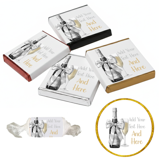 Personalised Chocolate Party Favours and Love Heart Rolls - Champagne Silver Bow
