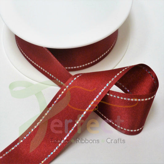 Maroon Red Shindo Diamante Edge Ribbon 15123 043