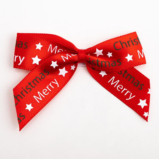 Red Merry Christmas 5cm Satin Bows - Self Adhesive