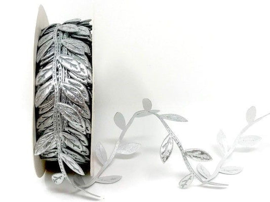 Metallic Silver Satin Leaf Ribbon