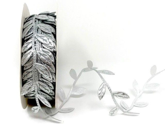 Metallic Silver Satin Leaf Ribbon - Perfect Tables