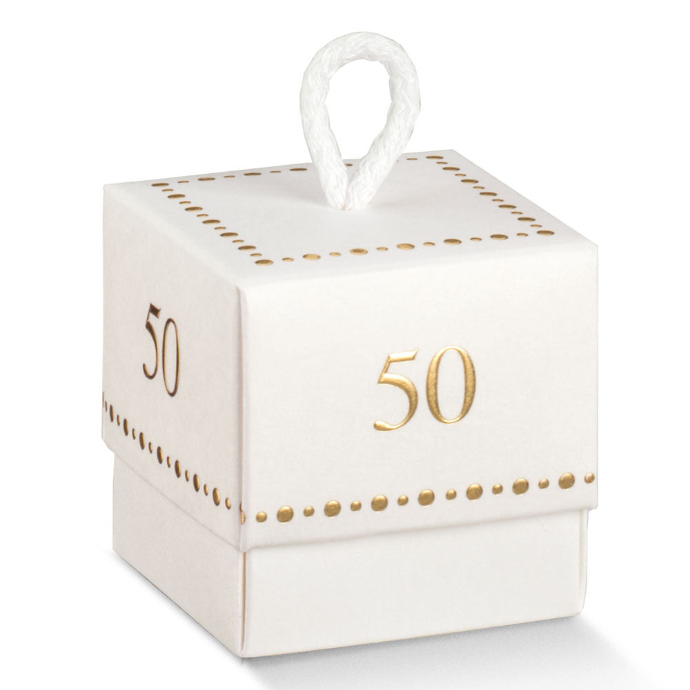 Powder White 50mm Cube Box with Cord Number 50 - Perfect Tables