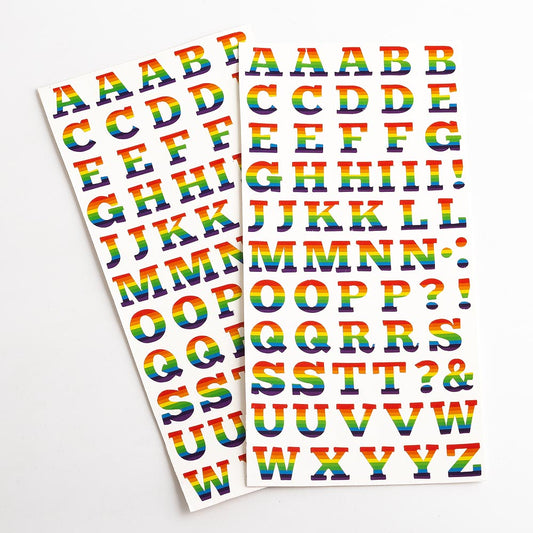 Rainbow Stickers 15mm Bold Letters (2 Sheets) - Perfect Tables