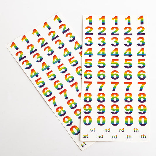 Rainbow Stickers 15mm Bold Numbers (2 Sheets) - Perfect Tables