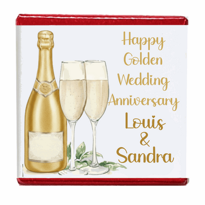 Personalised Chocolate Party Favours and Love Heart Rolls - Champagne Gold 2 Glasses