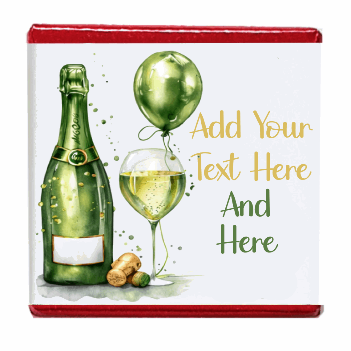 Personalised Chocolate Party Favours and Love Heart Rolls - Champagne Green Balloon